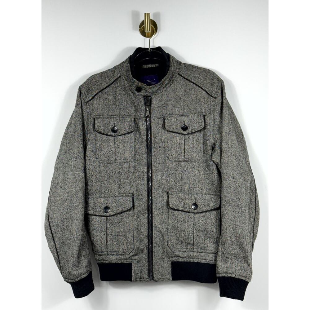 Zara Man knit size M bomber jacket grey & black 50% wool
